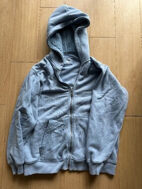 Women’s Aerie Baby Blue Zip Up Hoodie Small Fuzzy Details